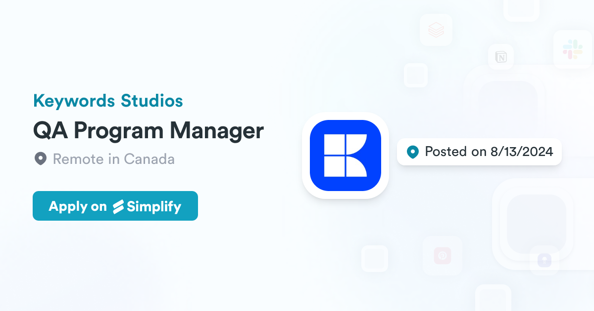 QA Program Manager Keywords Studios Simplify Jobs